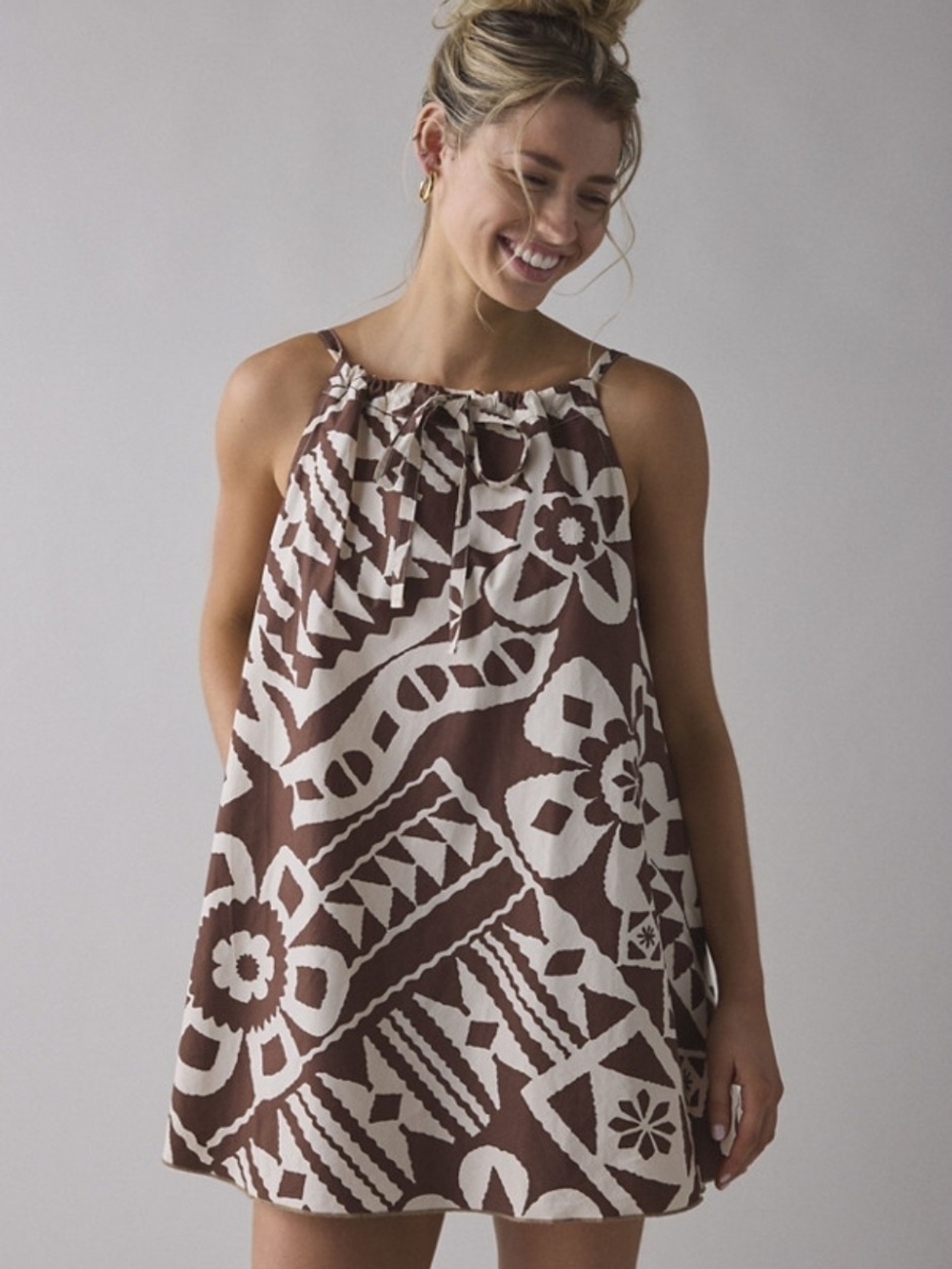 New! Urban Outfitters Tie-Front Ruched Strap Trapse Mini Dress With Pockets, NWT